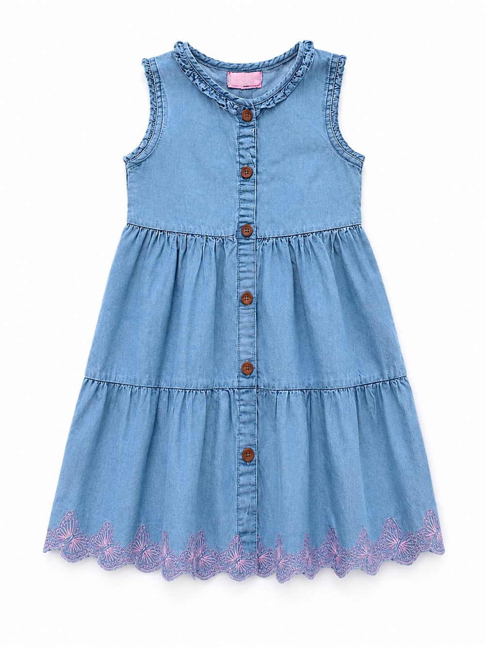 Girls Blue Chambray denim Butterfly Dress sleeveless Size 8 Button Front